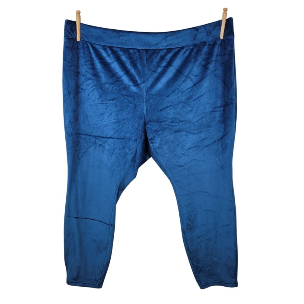 Lands End Velvet Pants Plus Size 3X Velour casual Elastic Waist Blue Leggings